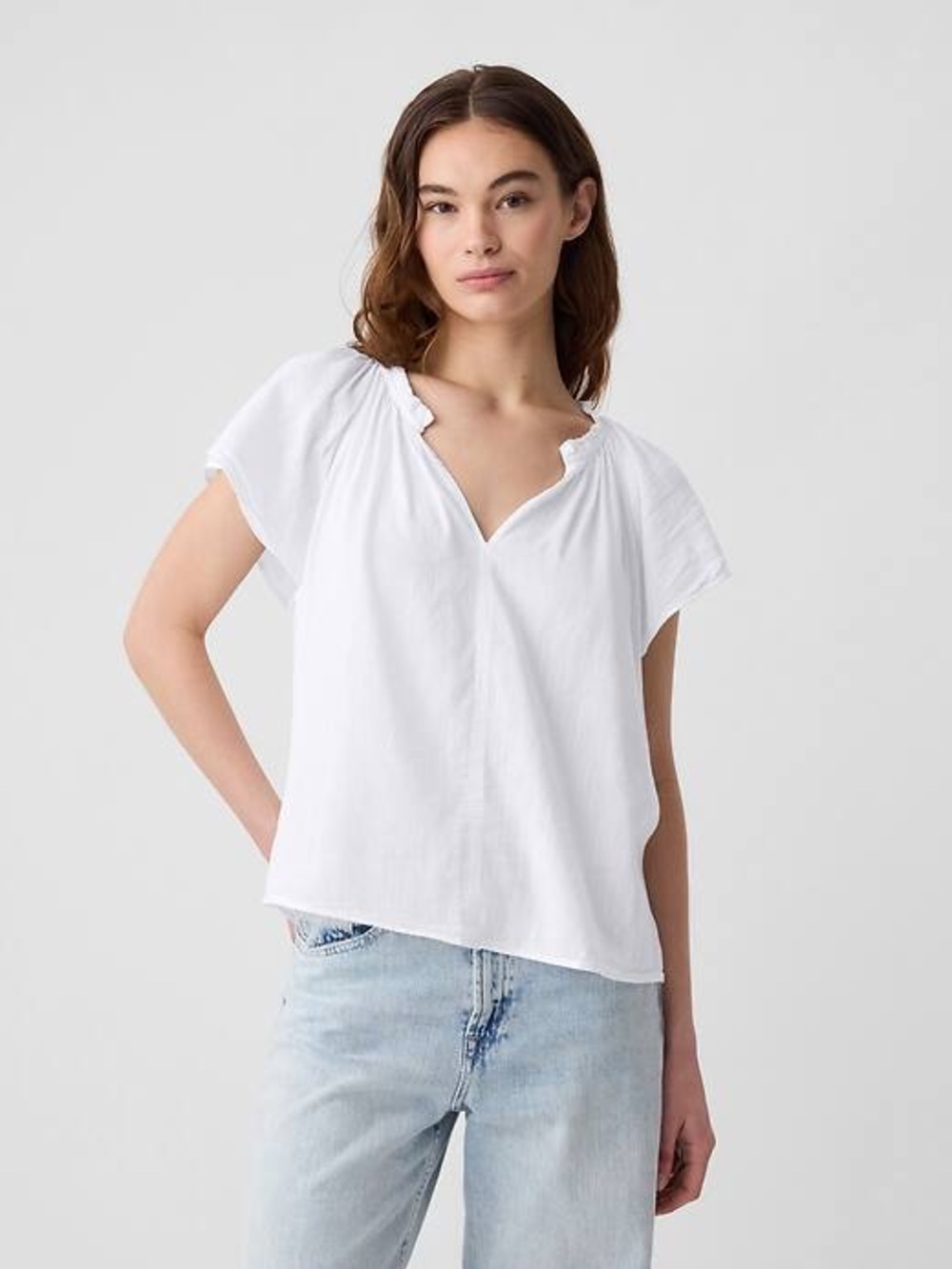 GAP White Split Neck Flutter Sleeve Blouse Top Size Small